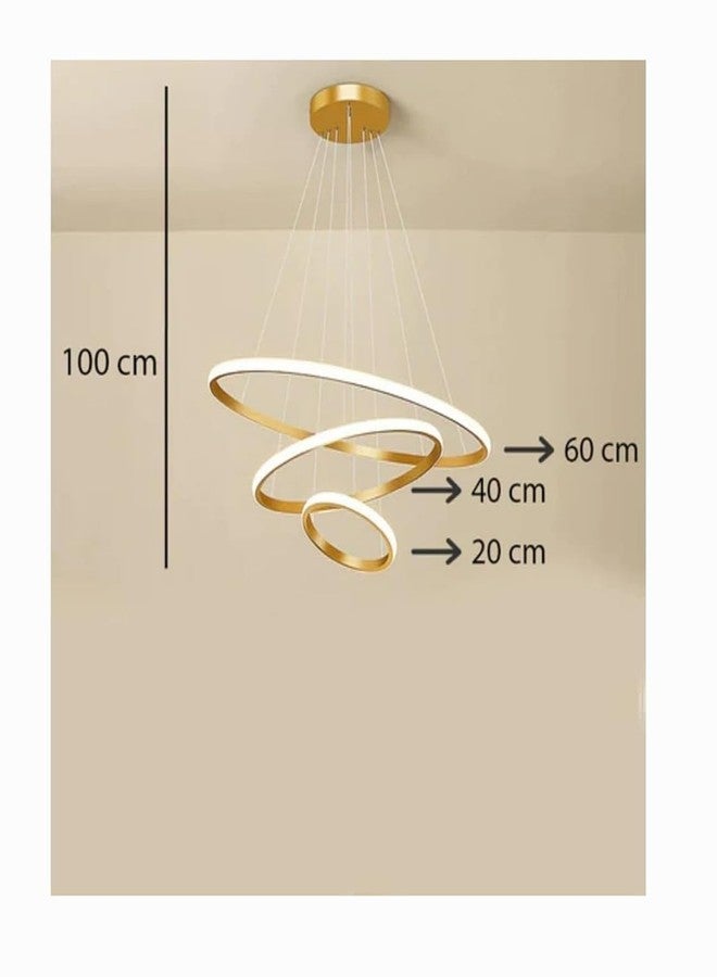 HDC 3 Ring Modern LED Chandelier Ceiling Lamp | Gold Finish Pendant Light with 3 Color Modes (Cool White, Warm White, Natural White) for Living Room, Hall, Dining, Lobby - Pack of 1 - Image 5